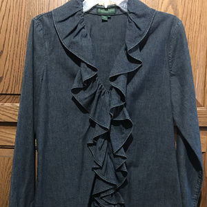 Lauren Jeans Company Denim Ruffled Shirt - Medium